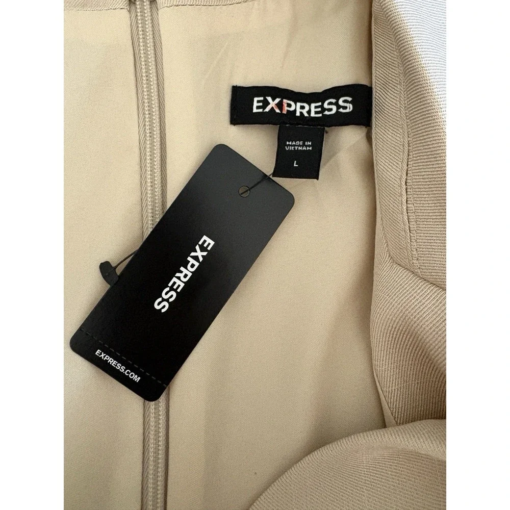 Express Sleeveless Wide Leg Jumpsuit Womens L Beige Linen Blend‎ Wide Leg Collar